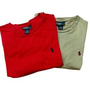 Polo Ralph Lauren Lot of (2) Crew Neck Tees Mens Medium Red & Sage Green Vintage